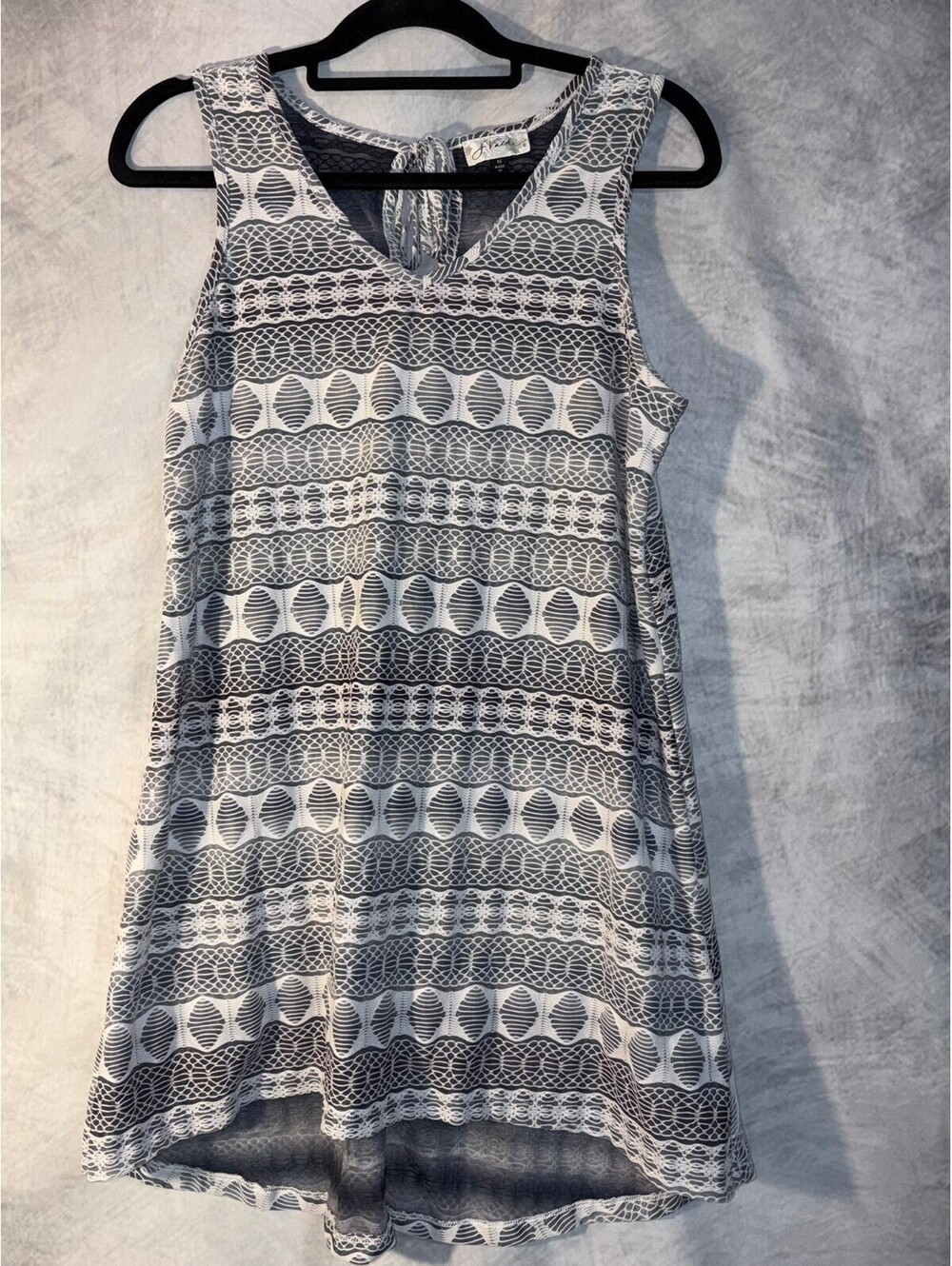 J Valdi Gray White Geometric Swim Cover Up Sleeveless High Low Tunic Dress M